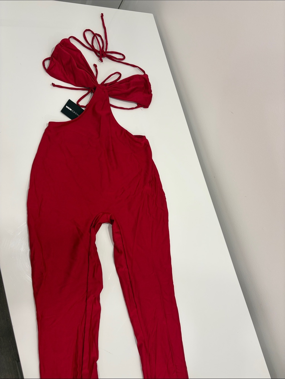 Fashion Nova Red Tie-Back Halter Jumpsuit